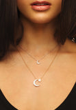 White gold Star and  Moon Necklace