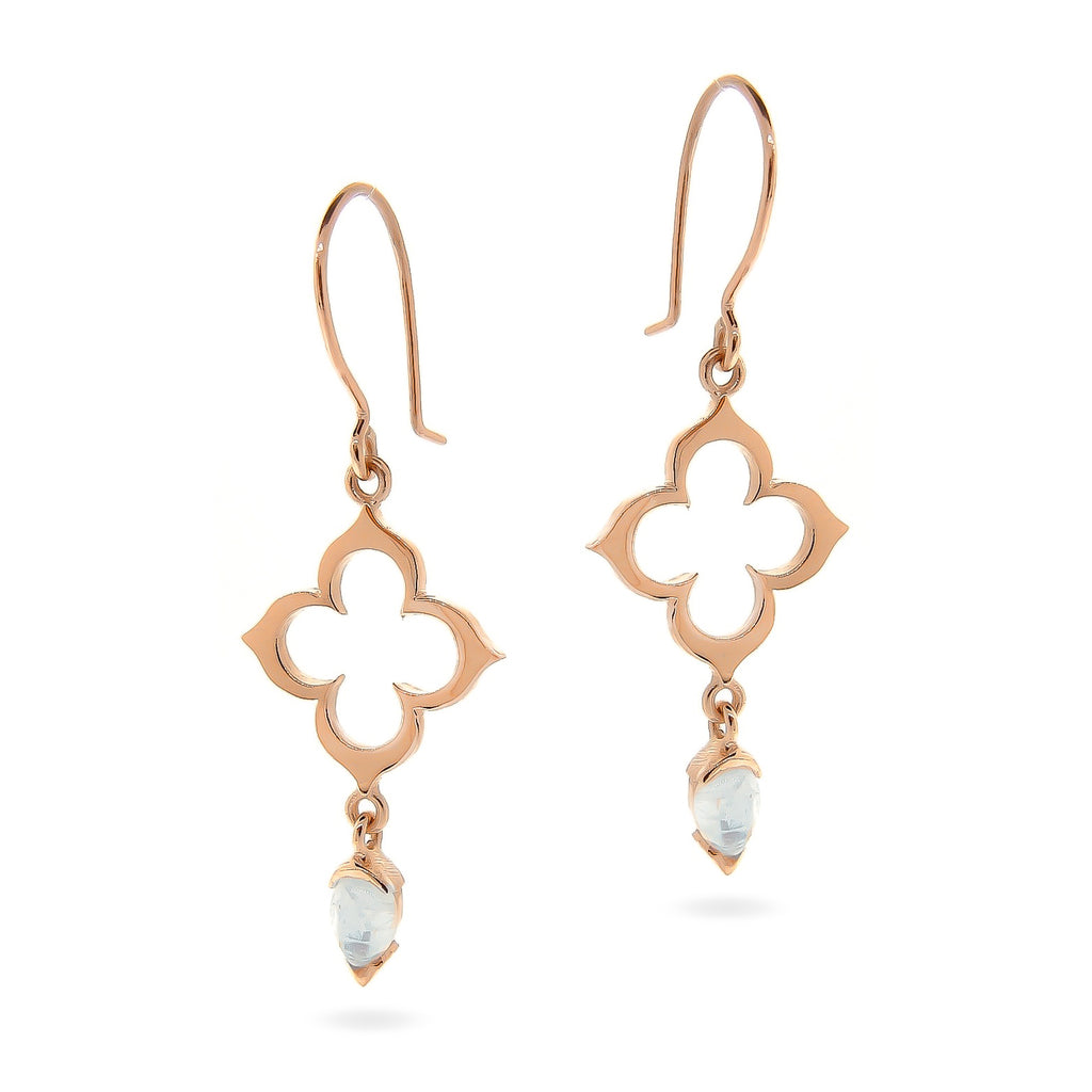 Rose Gold Moonstone short Moroccan Clover earrings