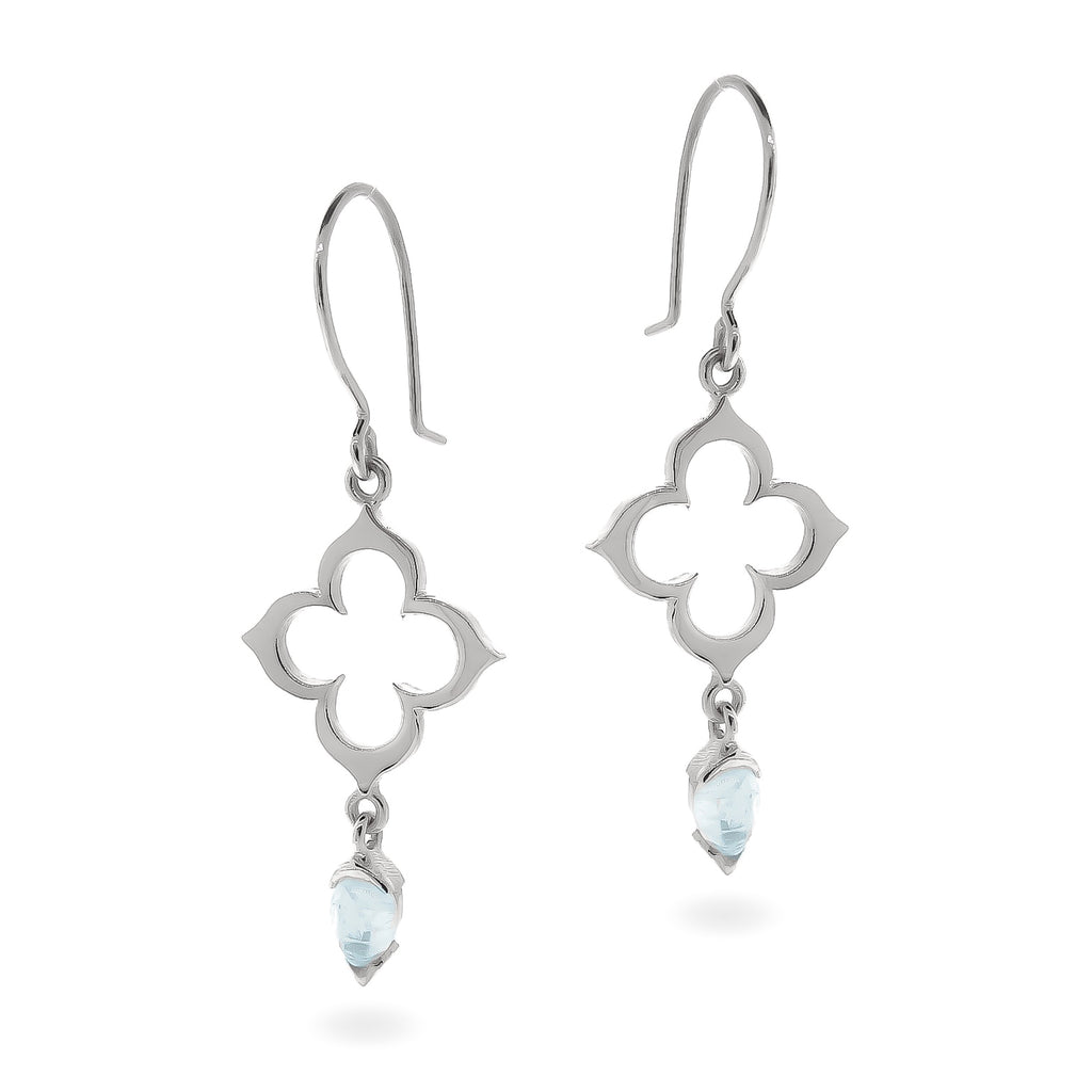 White Gold Moonstone short Moroccan Clover earrings