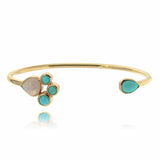 Yellow Gold Turquoise & Moonstone Open cuff bangle