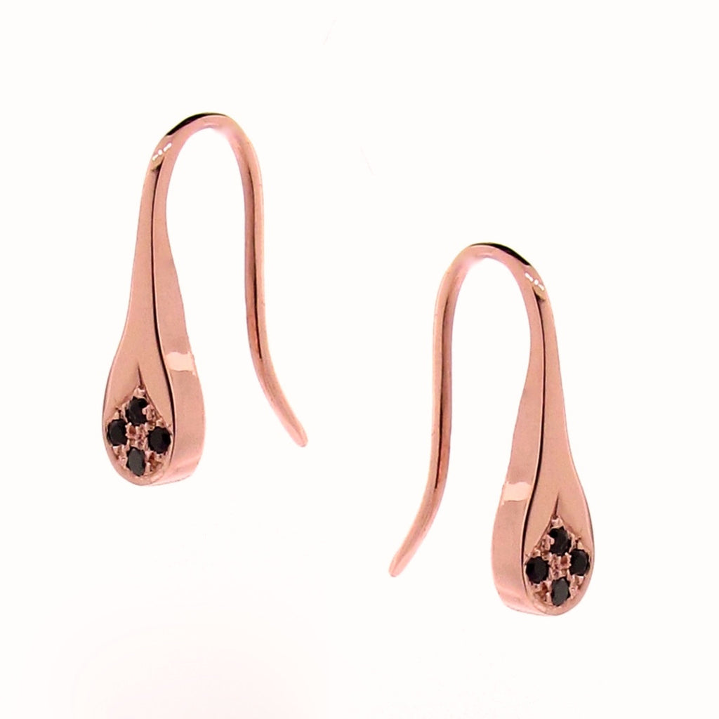 Rose Gold and Black Spinel Flat Droplet earrings