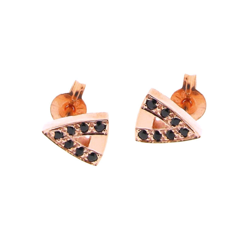 Rose gold and black spinel arrow head stud earrings
