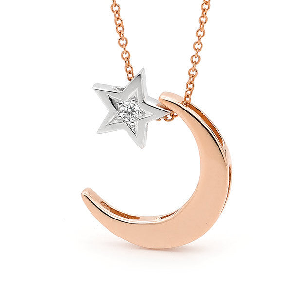 Rose Gold, White Gold Diamond 'Moon' & Star' Necklace