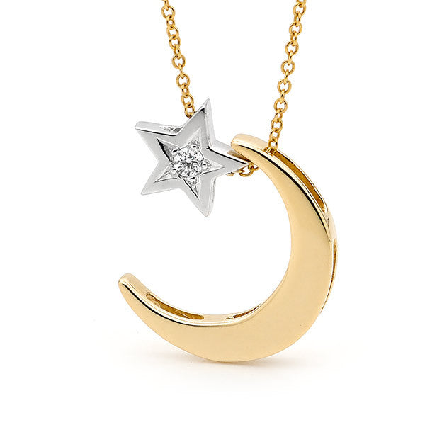 White & Yellow Gold Diamond 'Moon & Star' Necklace