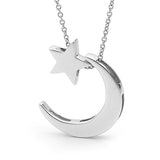 White gold Star and  Moon Necklace