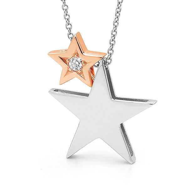 White & Rose Gold diamond '2 Stars' Necklace
