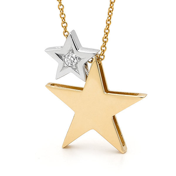 White & Yellow Gold Diamond '2 Stars' Necklace