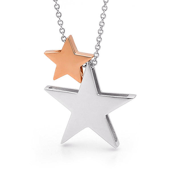 Sterling Silver & Rose Gold '2 Stars' Necklace