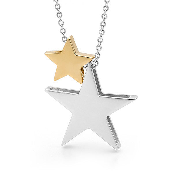 Sterling Silver & Yellow Gold '2 Stars' Necklace
