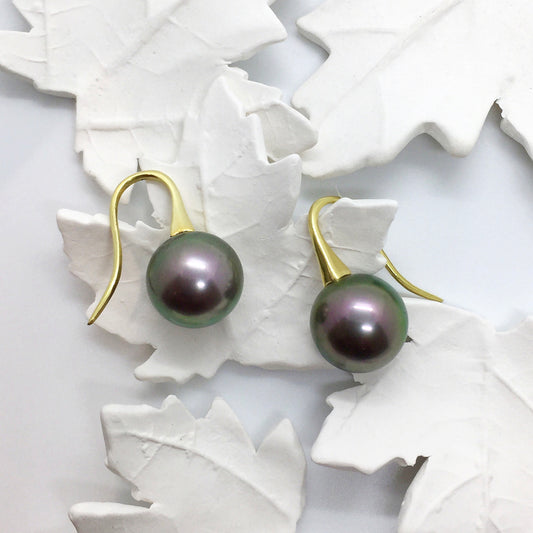 18ct Yellow gold Tahitian Pearl Short Drop Earrings