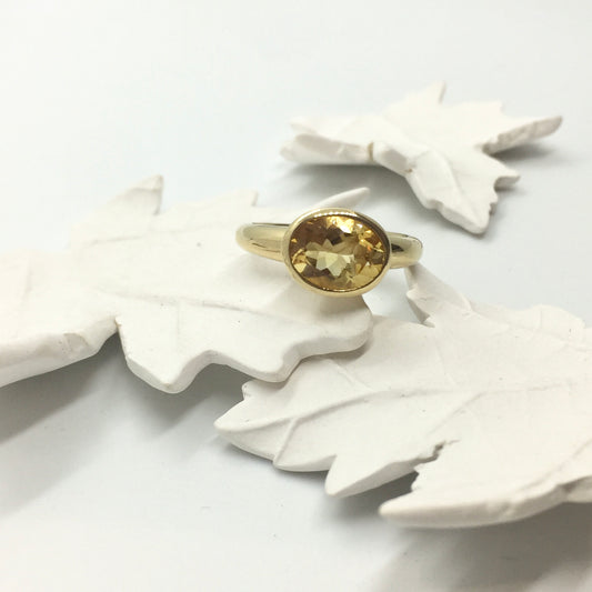 Yellow Gold Oval Citrine  Simplicity Ring