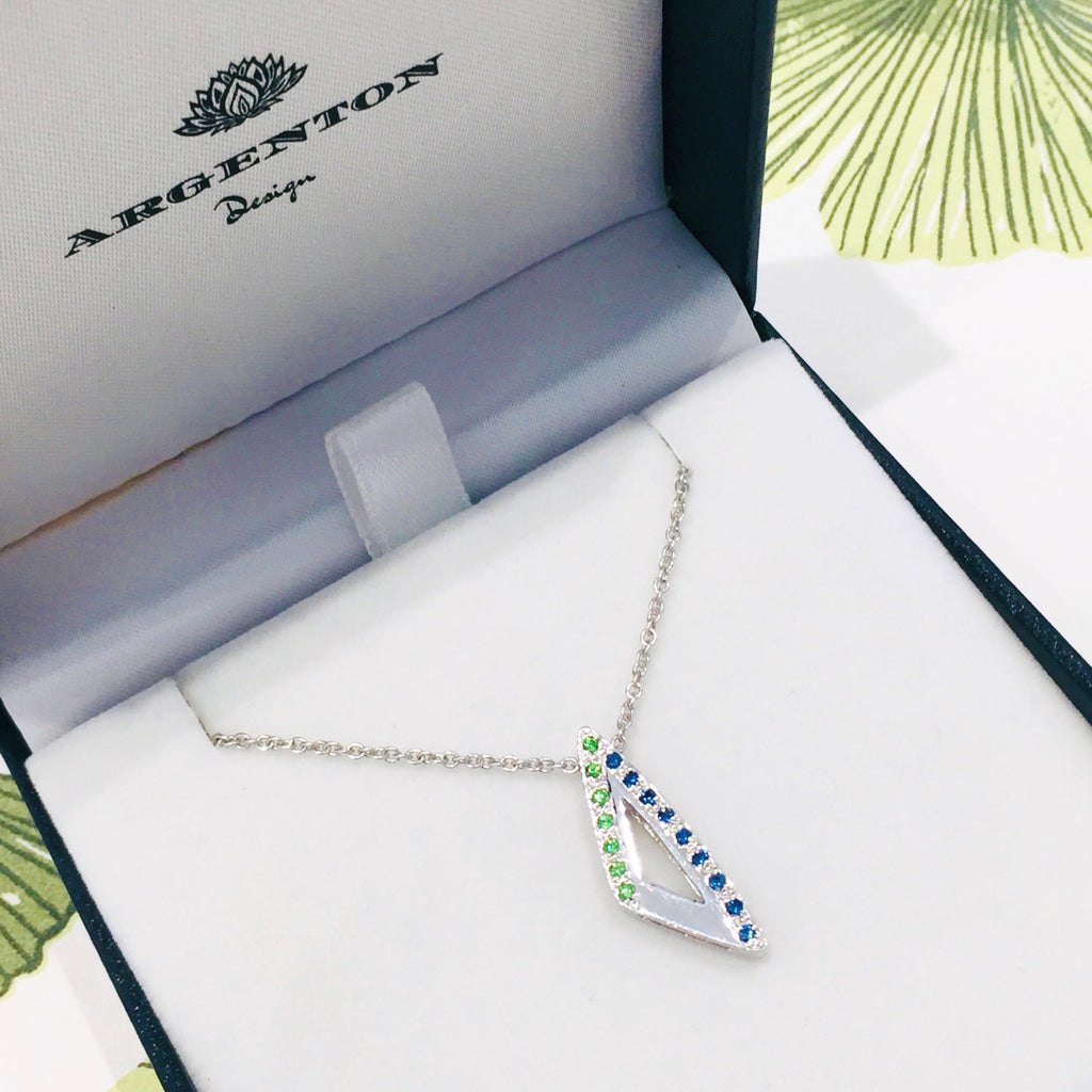white gold Ceylon Sapphire & Tsavorite Arrow head Pendant only