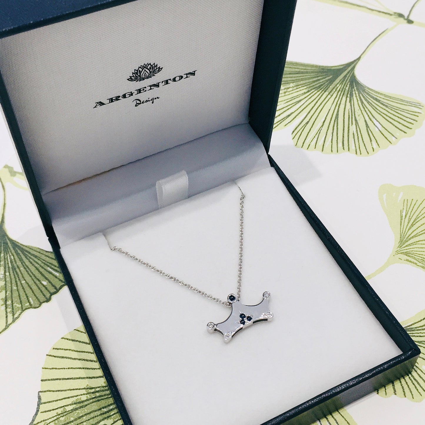 white gold Gold Diamond and Sapphire Crown Pendant only