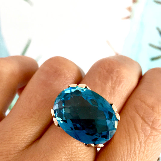 Rose Gold  London Blue Topaz Crown Cocktail Ring