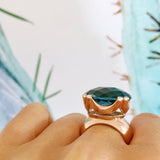 Rose Gold  London Blue Topaz Crown Cocktail Ring