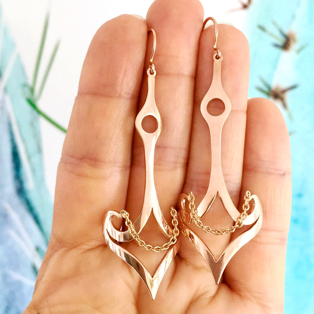 Rose Gold Anchor & Chain Long Drop Earrings