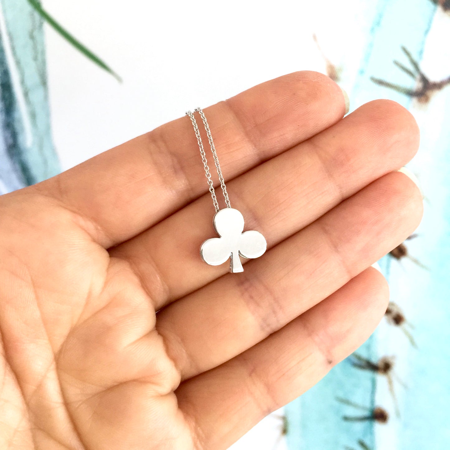 White Gold 'Club' Playing cards Pendant only