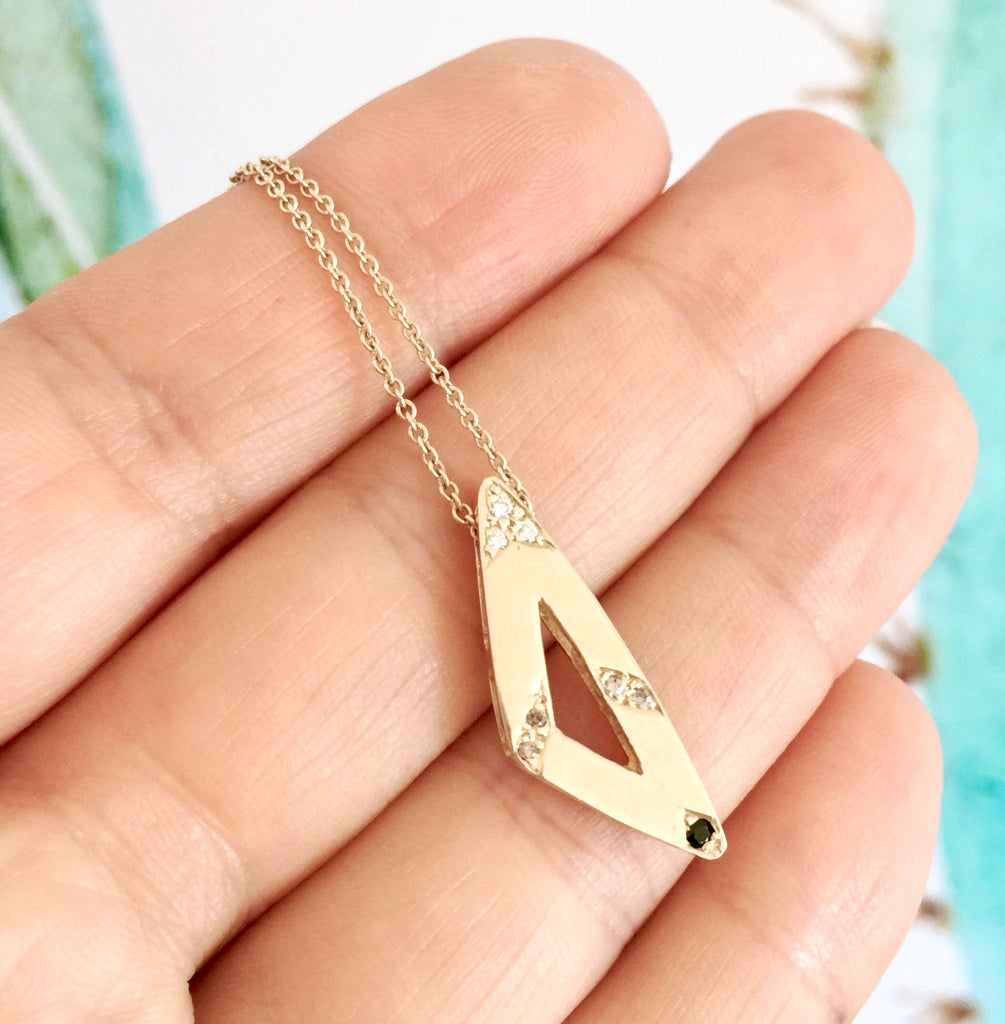 Yellow Gold Champange, White Diamond, Spinel  Arrow head Pendant only