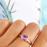 Rose Gold Round Rose Amethyst Simplicity Ring