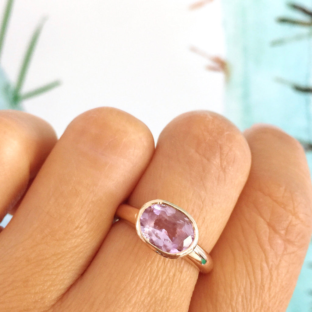 Rose Gold Oval Rose Amethyst  Simplicity Ring