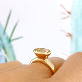 Yellow Gold Oval Lemon Quartz  Simplicity Ring