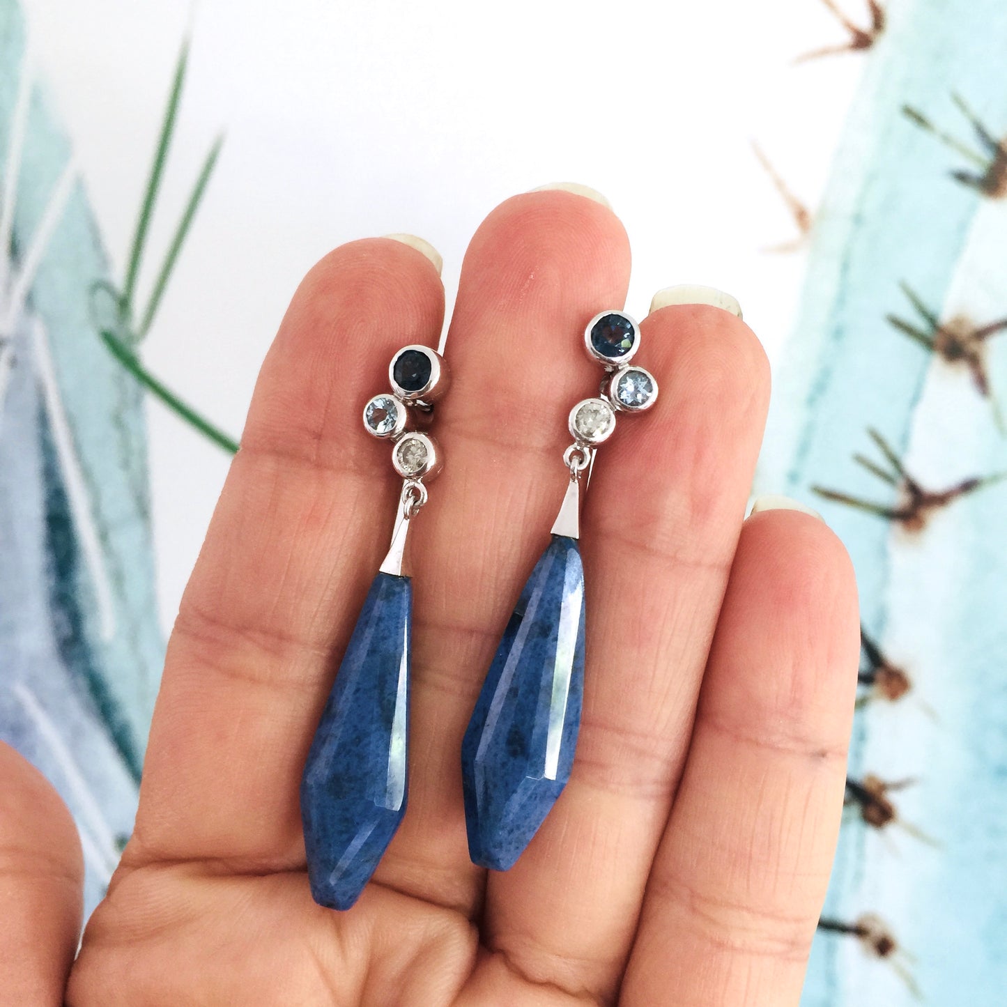 White Gold Ocean Bubble Dumortierite Drop Earrings