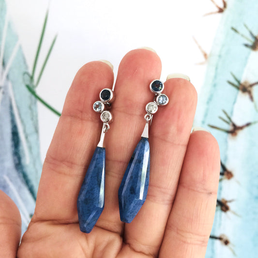 White Gold Ocean Bubble Dumortierite Drop Earrings