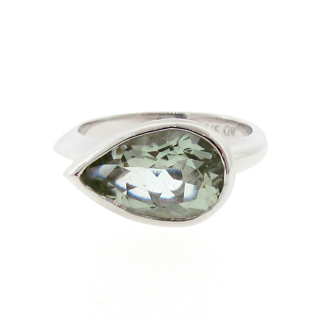 White Gold Simplicity Pear Green Amethyst Ring Argenton Design