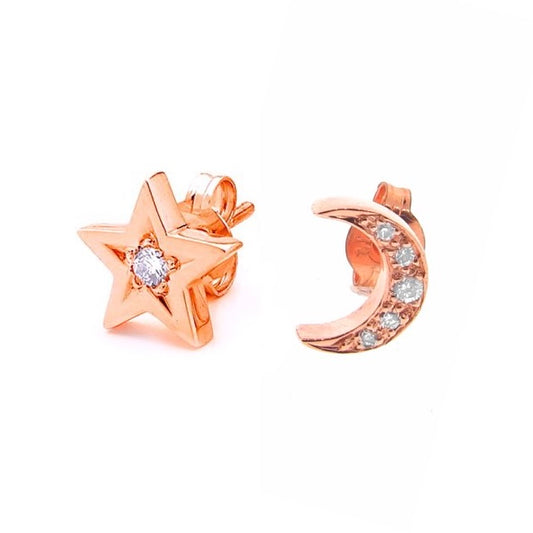 Rose Gold Diamond Moon and Star stud earrings