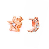 Rose Gold Diamond Moon and Star stud earrings