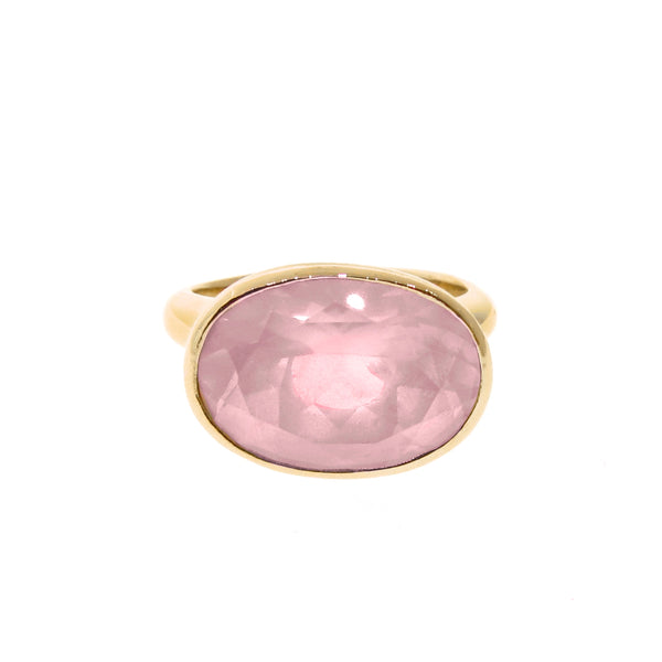 Yellow Gold Large Oval Simplicity Rose Quartz Ring