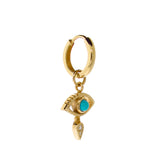 Yellow Gold Turquoise Diamond Evil Eye Huggie Charm