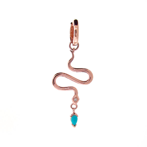 Rose Gold Turquoise Diamond Snake Huggie Charm