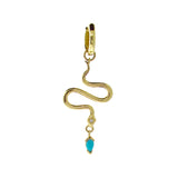 Yellow Gold Turquoise Diamond Snake Huggie Charm