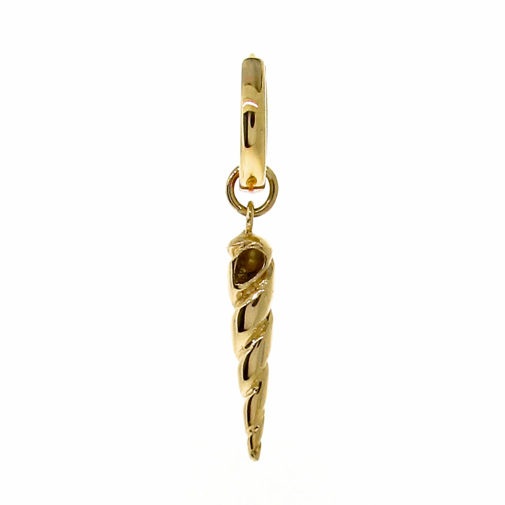 Yellow Gold Long Spiral Shell Huggie Charm