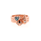 rose gold diamond aquamarine 3 ring stacking set