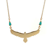 Yellow Gold Turquoise open-winged eagle necklace