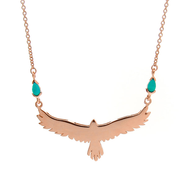 Rose Gold Turquoise open-winged eagle necklace