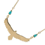Yellow Gold Turquoise open-winged eagle necklace