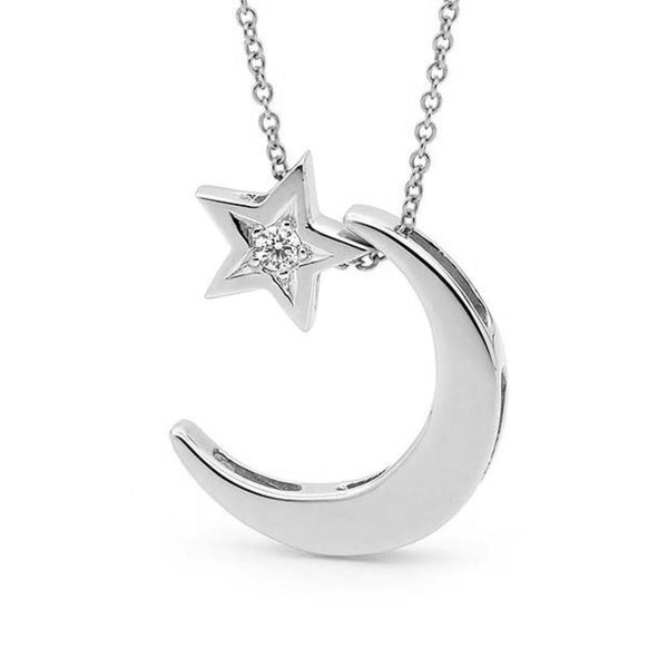 White Gold Diamond Moon & Star Necklace