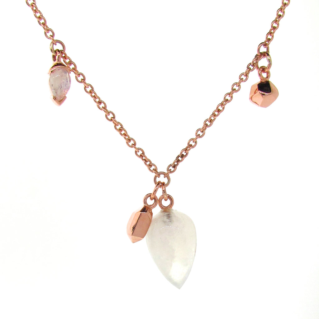 Rose Gold Moonstone Crystal Charm Necklace