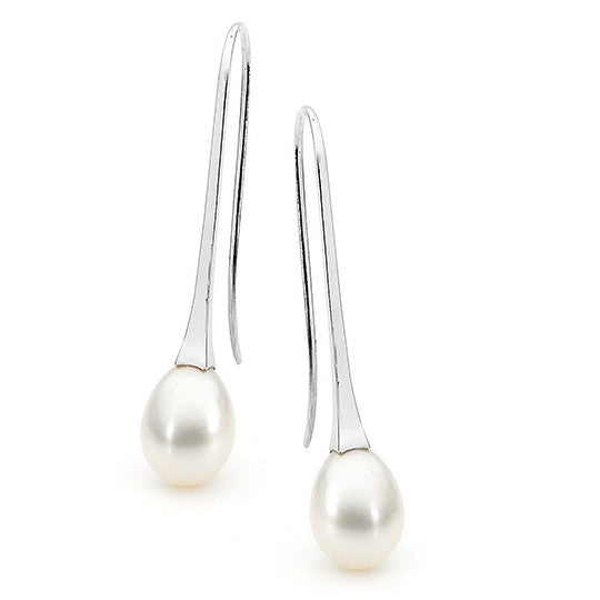 White Gold  White Freshwater Pearl Long Drop Earrings