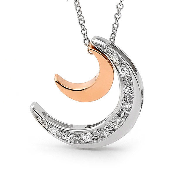 White & Rose Gold Diamond '2 Moons' Necklace