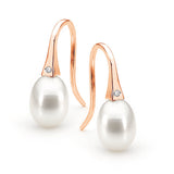 Rose Gold short White small Pearl and Diamond Drop Earrings