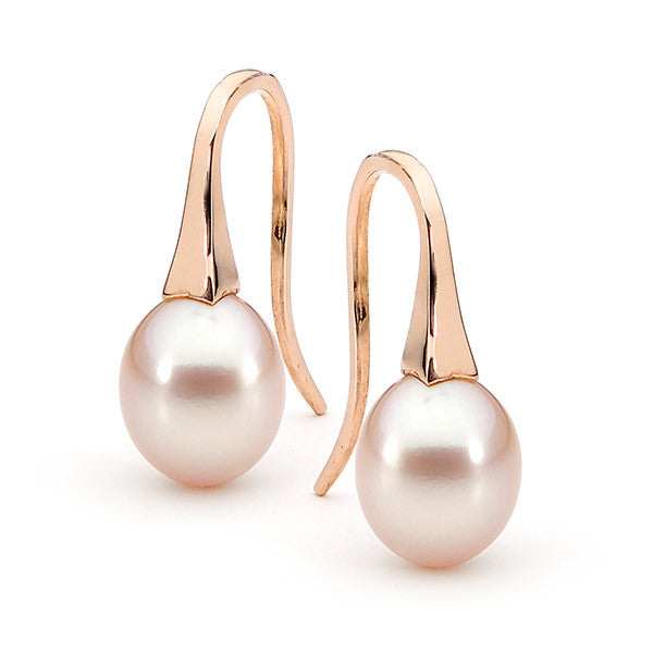 Rose Gold Small Pink Pearl Short Drop Earrings