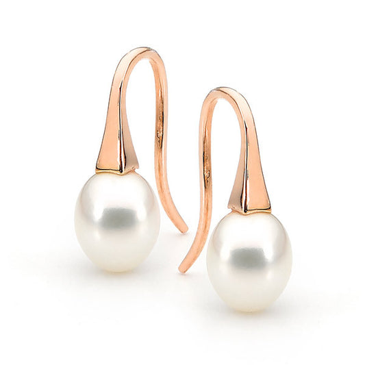 Rose Gold Small White Pearl Short Drop Earrings