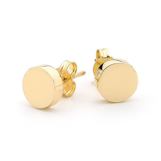 Yellow Gold Disc Stud Earrings