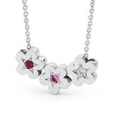 White Gold Diamond, Ruby and Pink Sapphire Blossoms Necklace