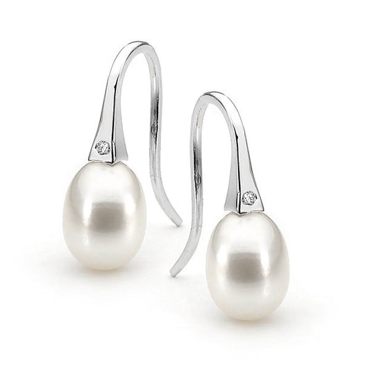 White Gold Diamond Small Short Drop Earrings