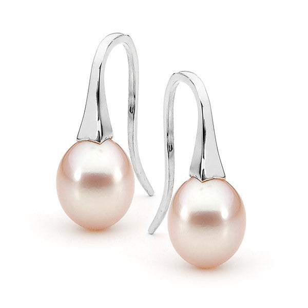 Silver Small Pink Pearl Short Drop Earrings